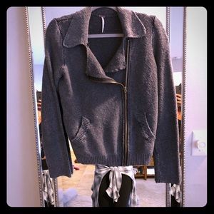 Free People Gray Knit Sweater Jacket